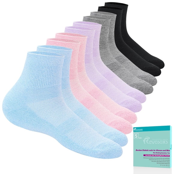 Calcetines para diabéticos Revosoxs para mujer y hombre, viscosa de bambú, 5 pares