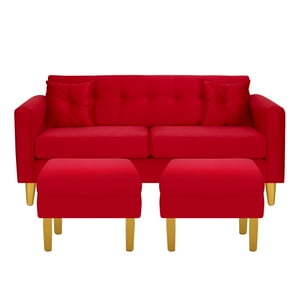 Bodevir - Sofa New Retro 3C + 2 Pouf Felpa 01 Rojo