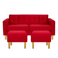 Bodevir - Sofa New Retro 3C + 2 Pouf Felpa 01 Rojo