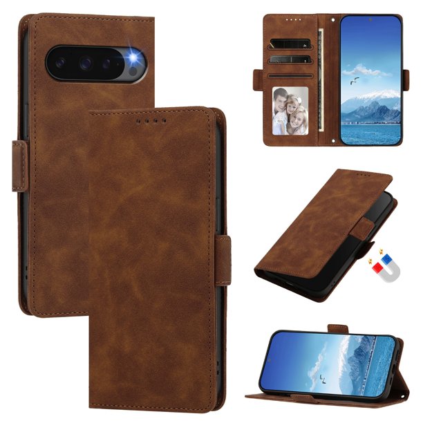 Funda Billetera Delgada para Google Pixel 10 Pro XL 5G con Ranuras y Soporte Marrón