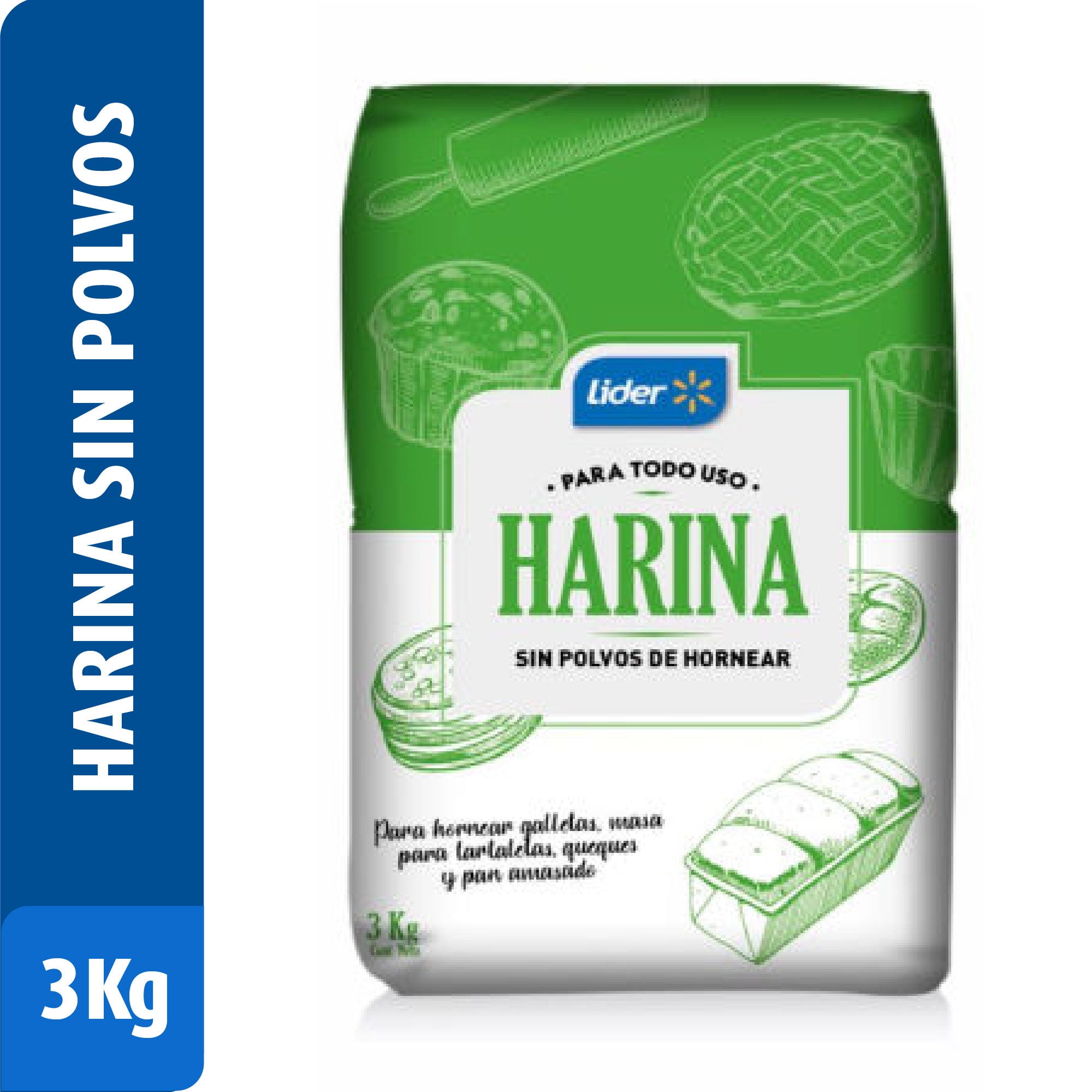 Harina Sin Polvos De Hornear 3 kg Lider