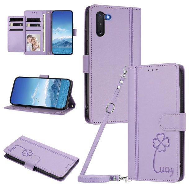 Funda Cartera Trébol para Samsung Galaxy Note 10 con Ranuras Tarjetas y Carga Inalámbrica Morado claro