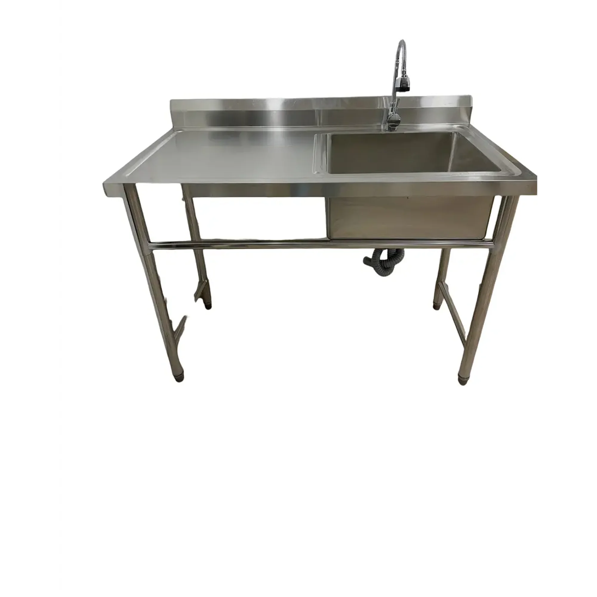 Moderm Space - Lavafondos Industrial De Acero Inoxidable 120x60 Cm Secador Izquierdo Con Griferia De Regalo + Desague Y Sifón