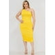 thumbnail image 1 of Vestido Midi Ajustado de Talla Grande con un Hombro Fruncido en Color Liso Sexy, 1 of 5