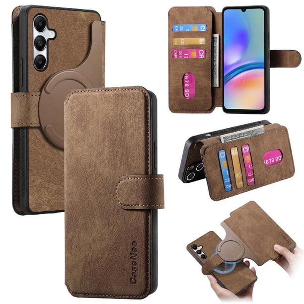 Funda Billetera Magnética para Samsung Galaxy A05S Soporte Tarjetas Desmontable Marrón