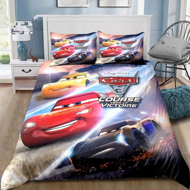 Cars Cartoon Home Room Bedroom, Lightning Quilt Cover Pillowcase Bedding Set, Boy Girl Gift Kids Queen Double Bed Bed Sheets