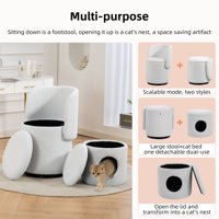 M&Ms - Stylish Upholstered Barrel Chair 360° Swivel Vanity Stool For Bedroom & Dining Chair, Built-In Storage, Soft Padded Accent Seat, Multi-Functional For Dressing/Dining, Free Cat Bed Stool Included,