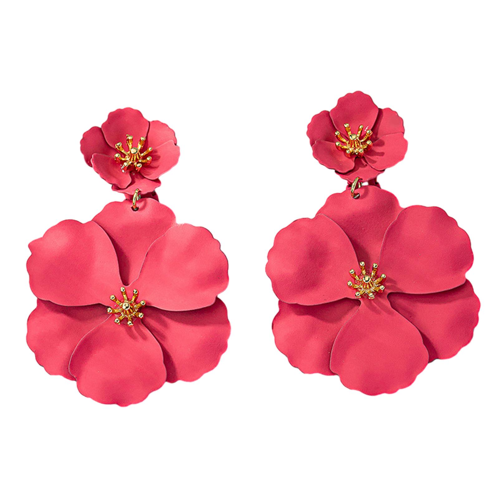 Magideal - Pendientes Colgantes De Flores, Pendientes De Pétalos Florales, Pendientes Colgantes Para Vacaciones, Mujeres, Niñas, Joyería Del Día De San Valentín, Rosa