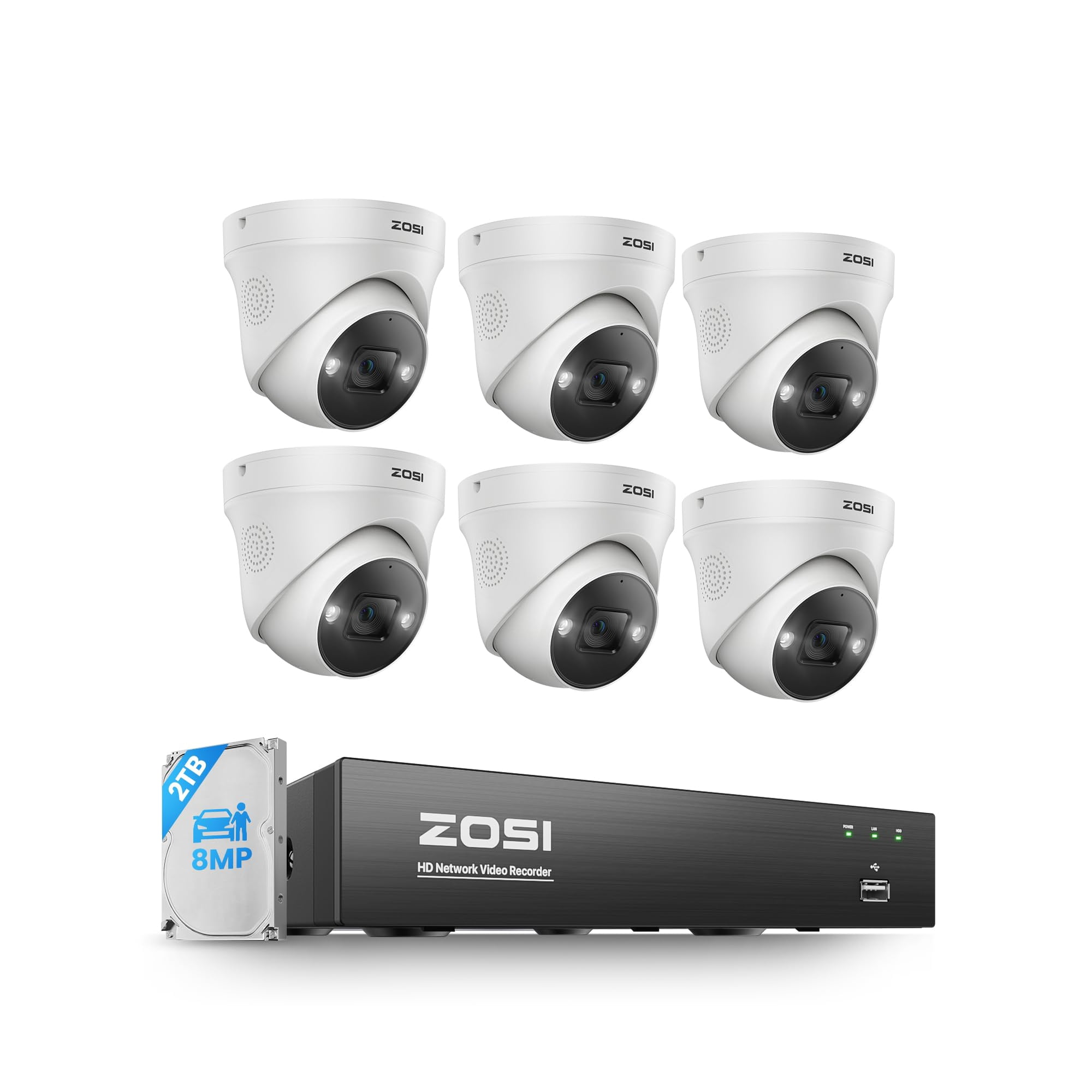 Sistema De Cámaras De Seguridad Zosi 4k Poe 8ch 8mp Con 6 Cámaras De 2 Tb