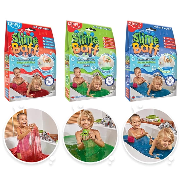 Paquete Slime Baff Zimpli Kids, rojo, verde y azul, biodegradable