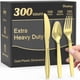 thumbnail image 1 of Juego de cubiertos de plástico Dealusy, 300 unidades, oro, sin BPA, 1 of 7