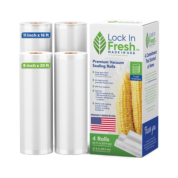 Bolsa para selladora al vacío Lock In Fresh, paquete combinado de 2 rollos de 11 x 5 m + 2 rollos de