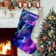 thumbnail image 1 of Lobo Galaxia Tema: Calcetines de Navidad, fino lino blanco para colgar en escaleras y chimenea, decoración navideña para el hogar, regalo de Navidad. 45cm × 32cm, 1 of 5