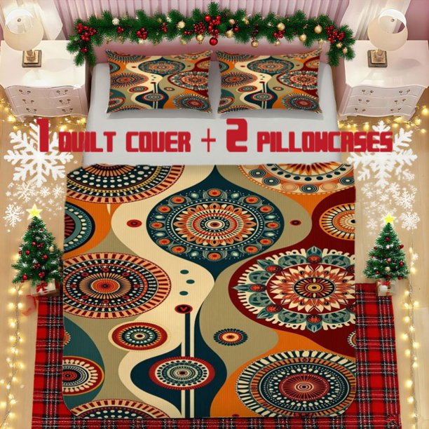 Ethnic Pattern Soft Printed Bedding Set Polyester Fabric Decorative & Warm Ideal for Bedroom or Guest Room