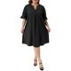 thumbnail image 1 of Agnes Orinda Vestidos de Chifón de Talla Grande para Mujer, Cuello en V con Muesca, Manga Corta de Campana, Plisado, Casual de Verano, Midi con Bolsillos, 1X Negro, 1 of 6