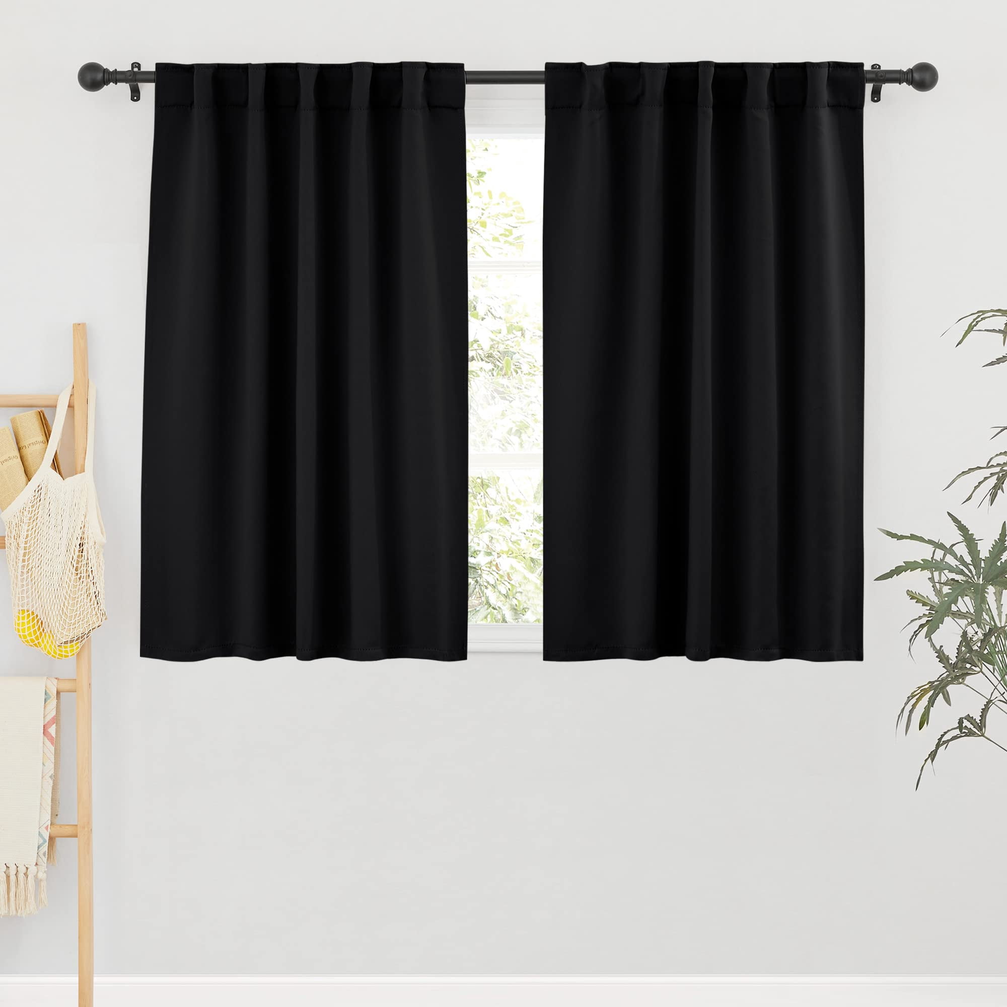 Cortinas Opacas Ryb Home Para Dormitorio, 42 X 114 Cm, 2 Paneles, Color Negro