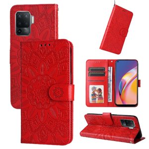 Funda Tipo Cartera Foxdock Para Oppo A94 4G , Diseño Girasol En Relieve, Cuero Pu, Cierre Magnético, Soporte Y Tarjetero