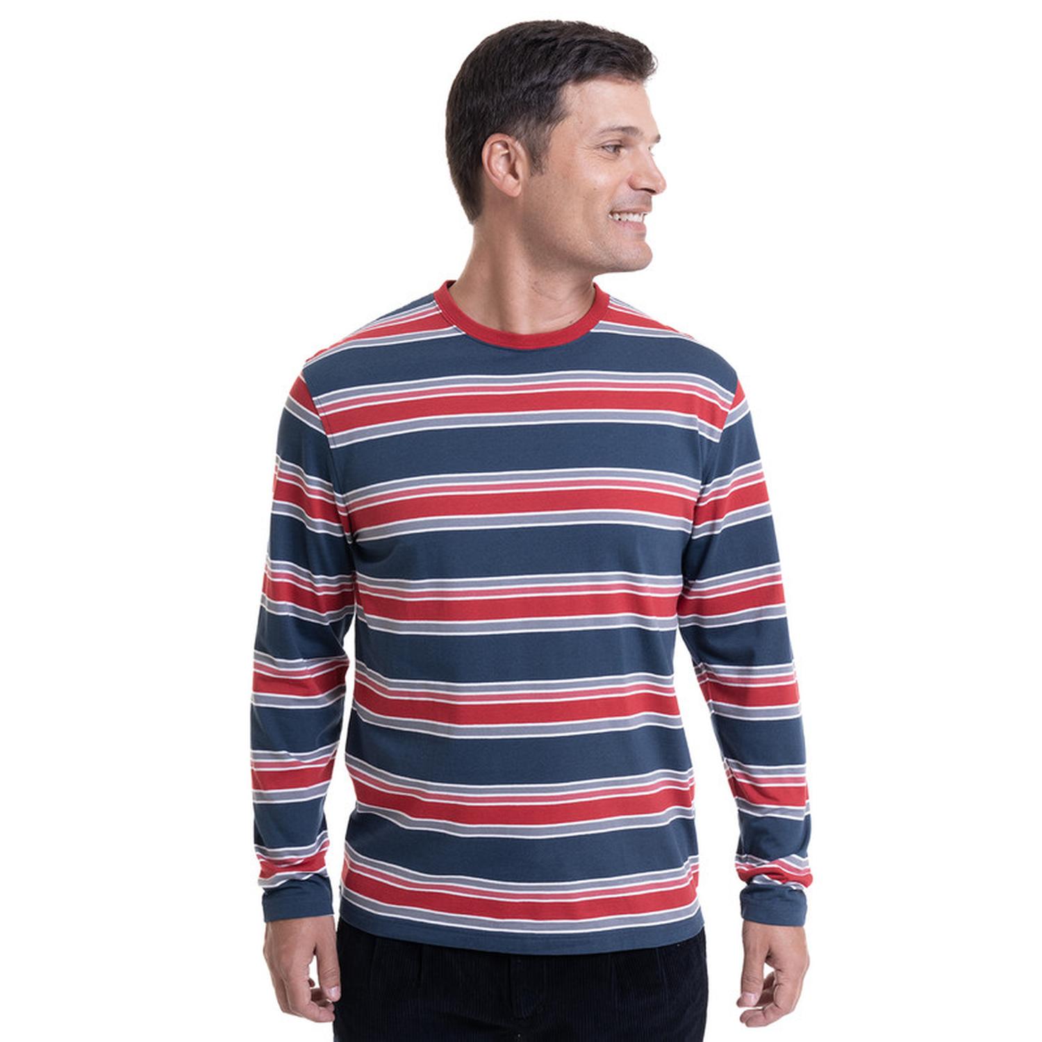 Kotting - Polera Jersey Listada Cuello Redondo Azul Azul 3Xl