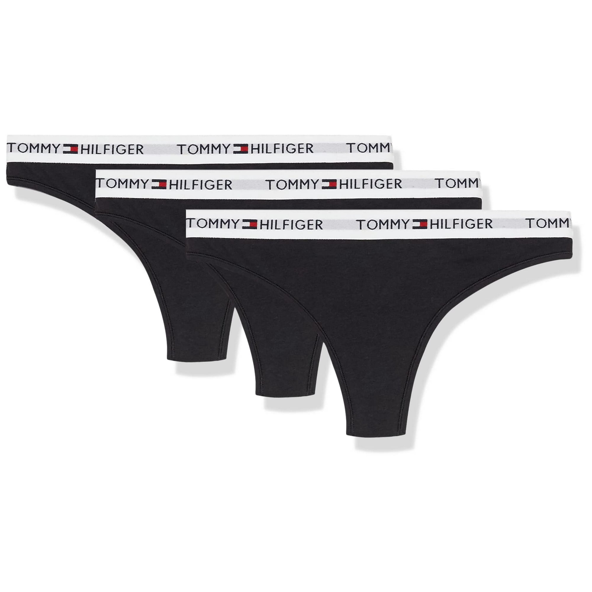 Tanga Tommy Hilfiger Para Mujer, Paquete De 3, Algodón, Con Logotipo, Negro