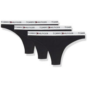 Tanga Tommy Hilfiger Para Mujer, Paquete De 3, Algodón, Con Logotipo, Negro