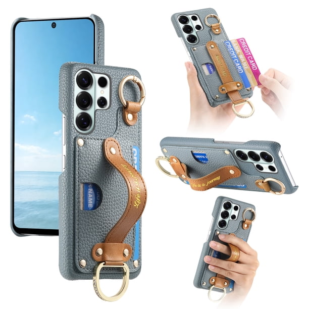 Funda FOXDOCK para Samsung Galaxy S26 Ultra Función billetera, diseño con anillo, soporte ajustable y correa para muñeca-azul