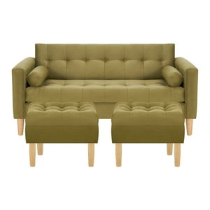 Bodevir - Sofa Retro 3C + 2 Pouf Felpa 05 Verde Musgo