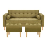 Bodevir - Sofa Retro 3C + 2 Pouf Felpa 05 Verde Musgo