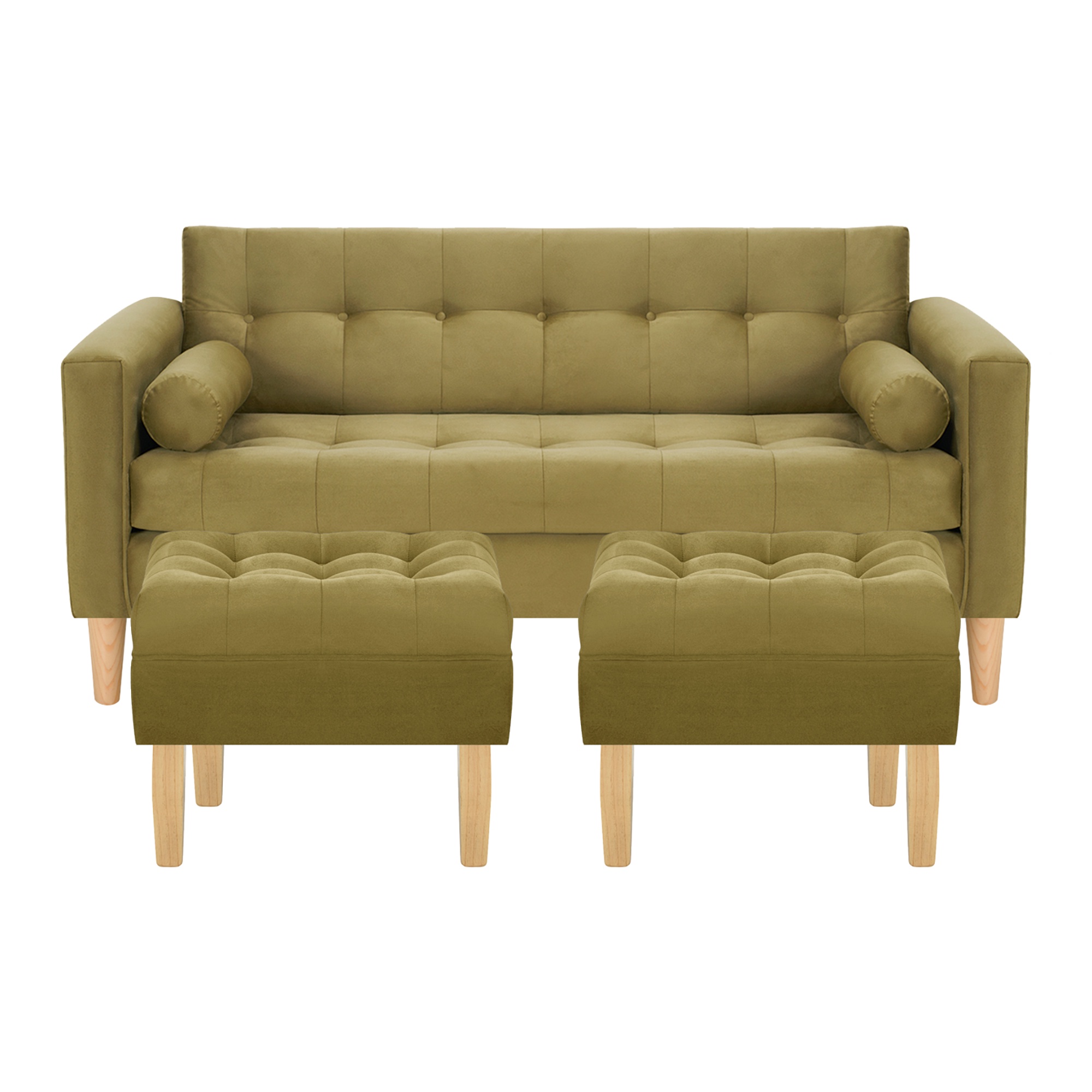 Bodevir - Sofa Retro 3C + 2 Pouf Felpa 05 Verde Musgo