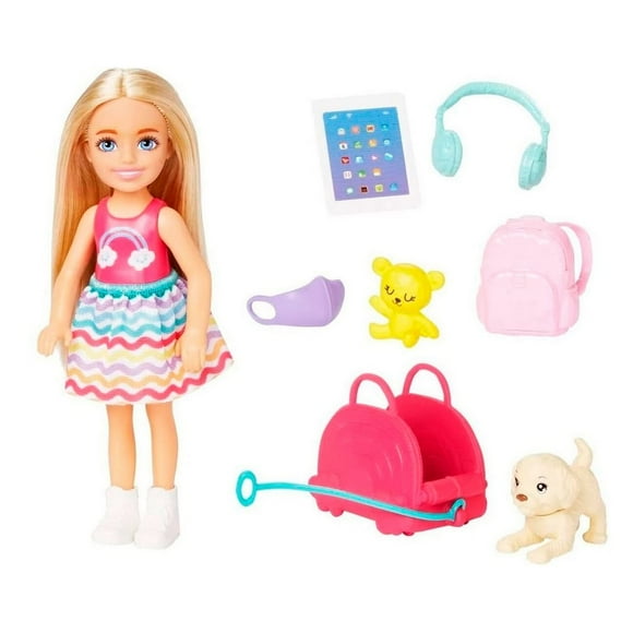 Barbie Chelsea Viajera Muñeca con Perrito y Accesorios 3+