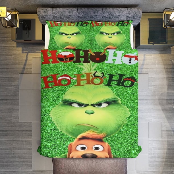 Grinch and dog Set with 2 Pillowcases for All Seasons,Bedding Set 3pcs Bedroom Decor Bed Sheets
