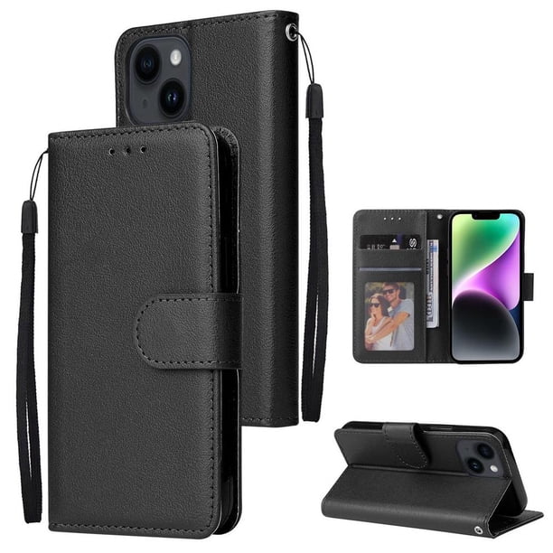 Funda Cartera para iPhone 14 con Tarjetero, Soporte y Cordón - Protección Negro