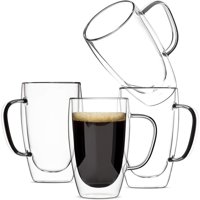 Wakeshome - Pack 4 Mug Taza De Café 16Oz 470Ml Doble Pared Vidrio Vaso Termico