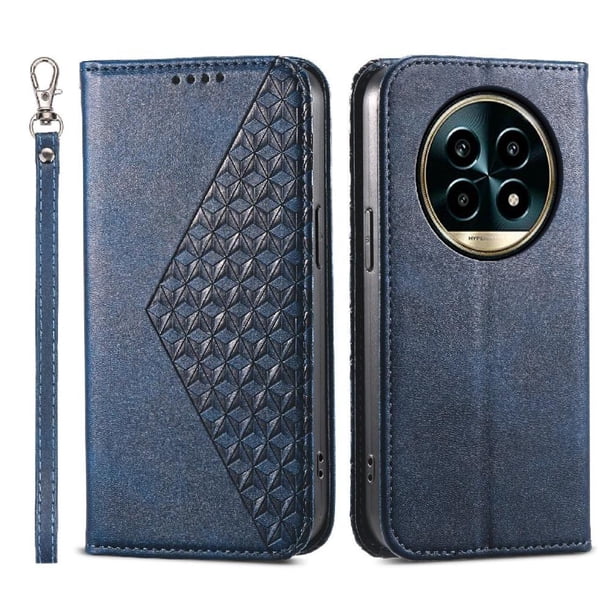 Funda Flip FOXDOCK para Realme 13 Pro Plus 5G , Estilo Billetera con Diseño Rombo, Correa de Mano y Soporte, Uso Diario