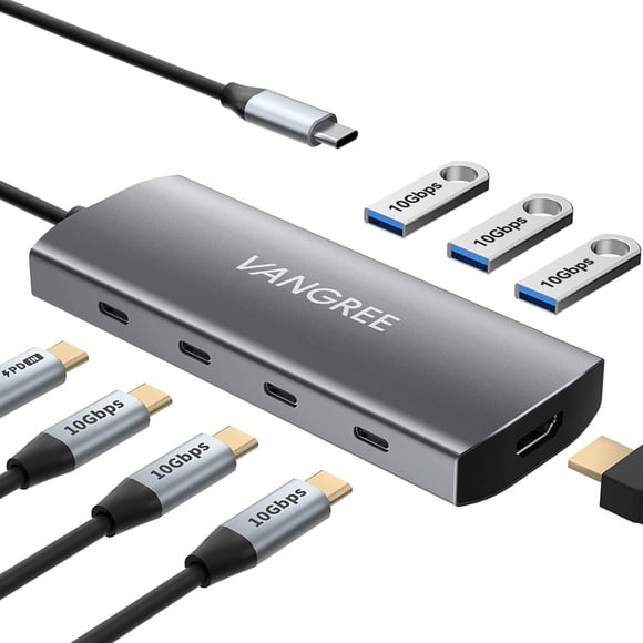 Hub USB-C VANGREE 8 en 1 10Gbps HDMI 4K60 PD 80W