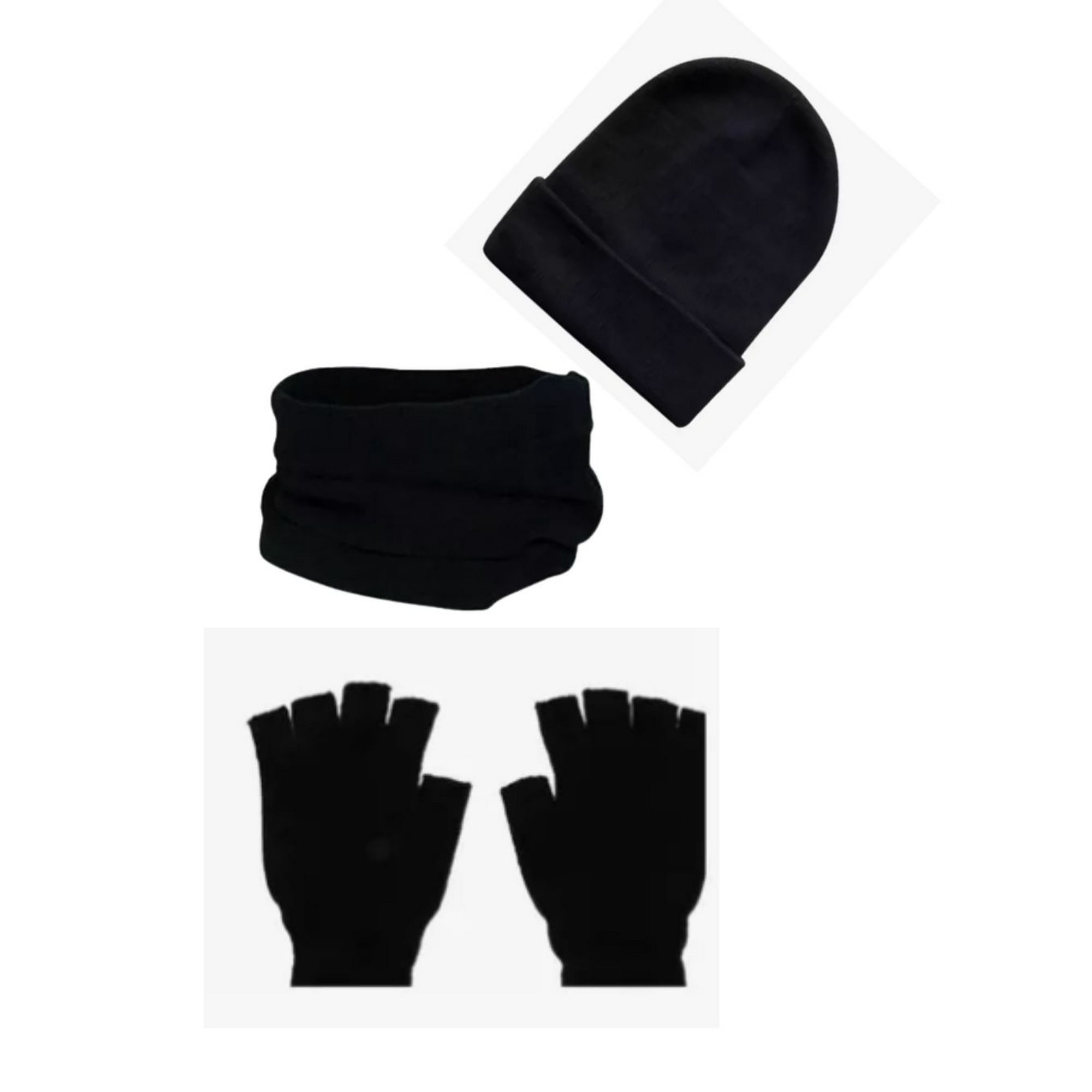 Ekomac - Set De Invierno: Guantes Sin Dedos De Lana, Gorro Beanie Y Cuello Polar
