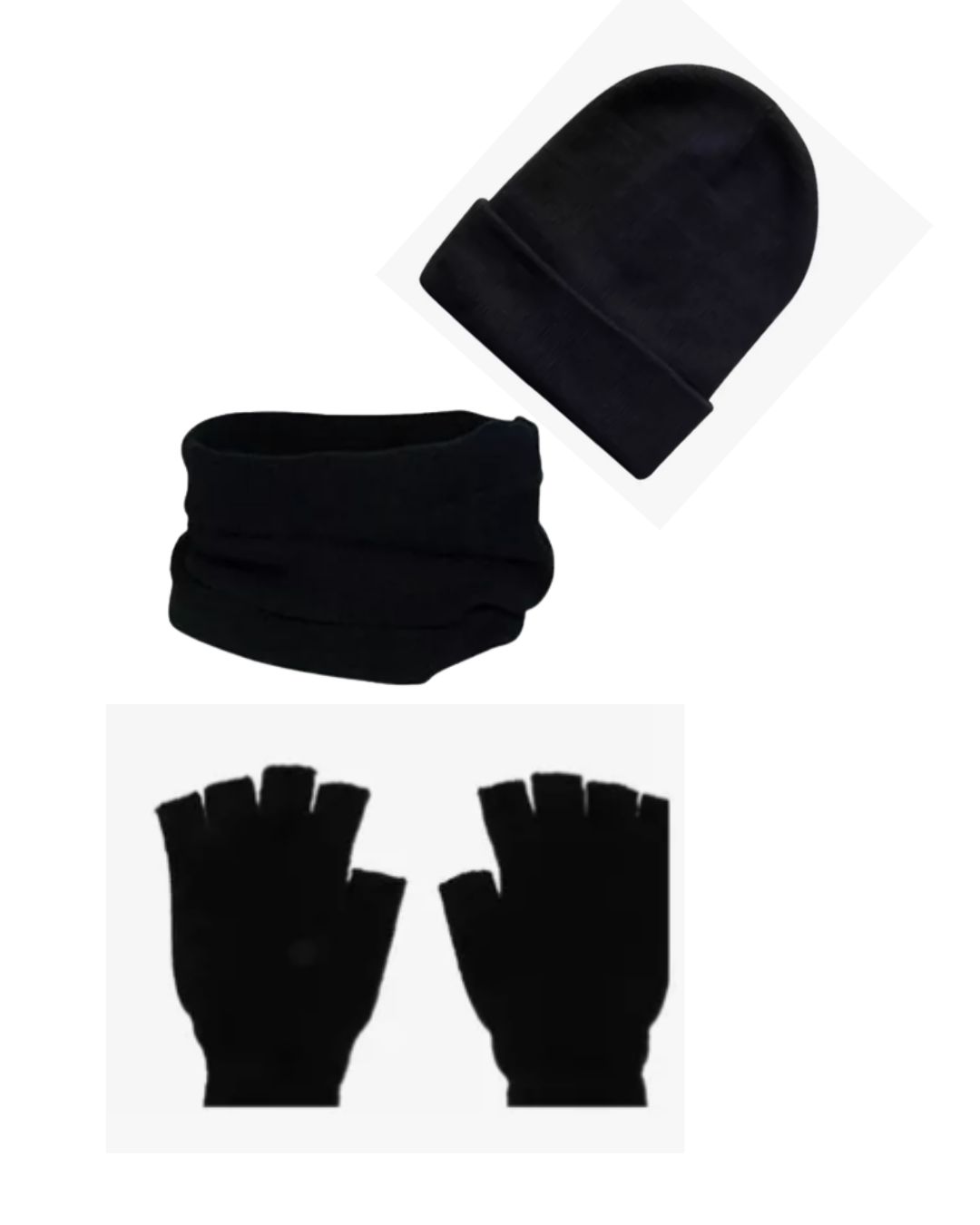 Ekomac - Set De Invierno: Guantes Sin Dedos De Lana, Gorro Beanie Y Cuello Polar