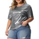 thumbnail image 4 of Agnes Orinda Disfraces de Halloween para Mujeres Tallas Grandes Tops de Escuela Universitaria Metálicos Holográficos de Manga Corta Blusas de Fiesta de Concierto 4X Plata, 4 of 6