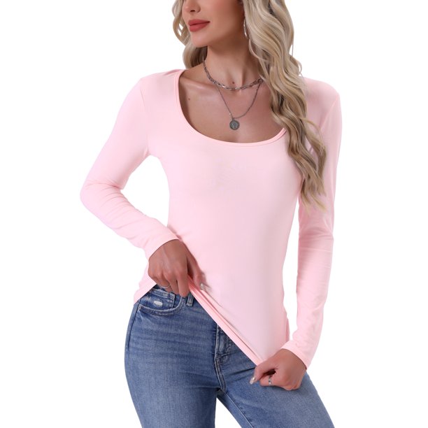 INSPIRE CHIC Camisetas térmicas para mujer Capa base Mangas largas Ropa interior Otoño Invierno Pijamas Tops Camiseta básica XL Rosa