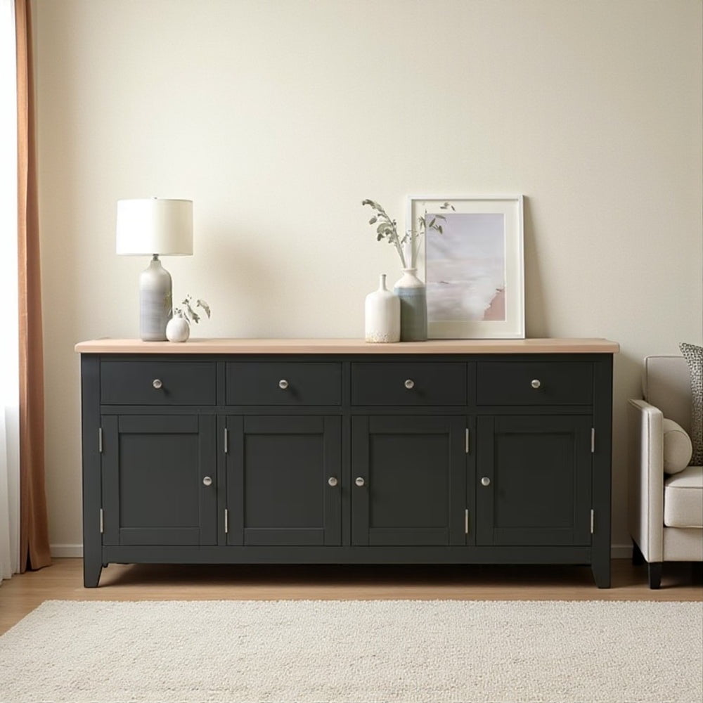 Arca Muebles - Aparador Buffet De Madera Rack Xl 180x45x80 Color Negro Cubierta Natural