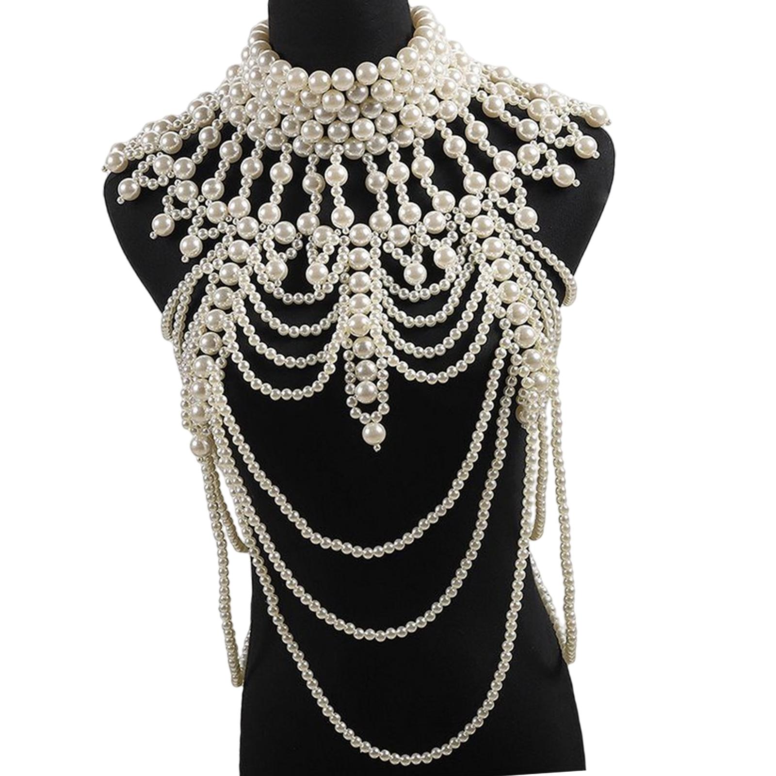 Magideal - Cadena De Cuerpo De Perlas, De De Hombro De Moda , Colgante, Joyería, Para Fiesta De Disfraces De Playa De Arena, Fiestas Te