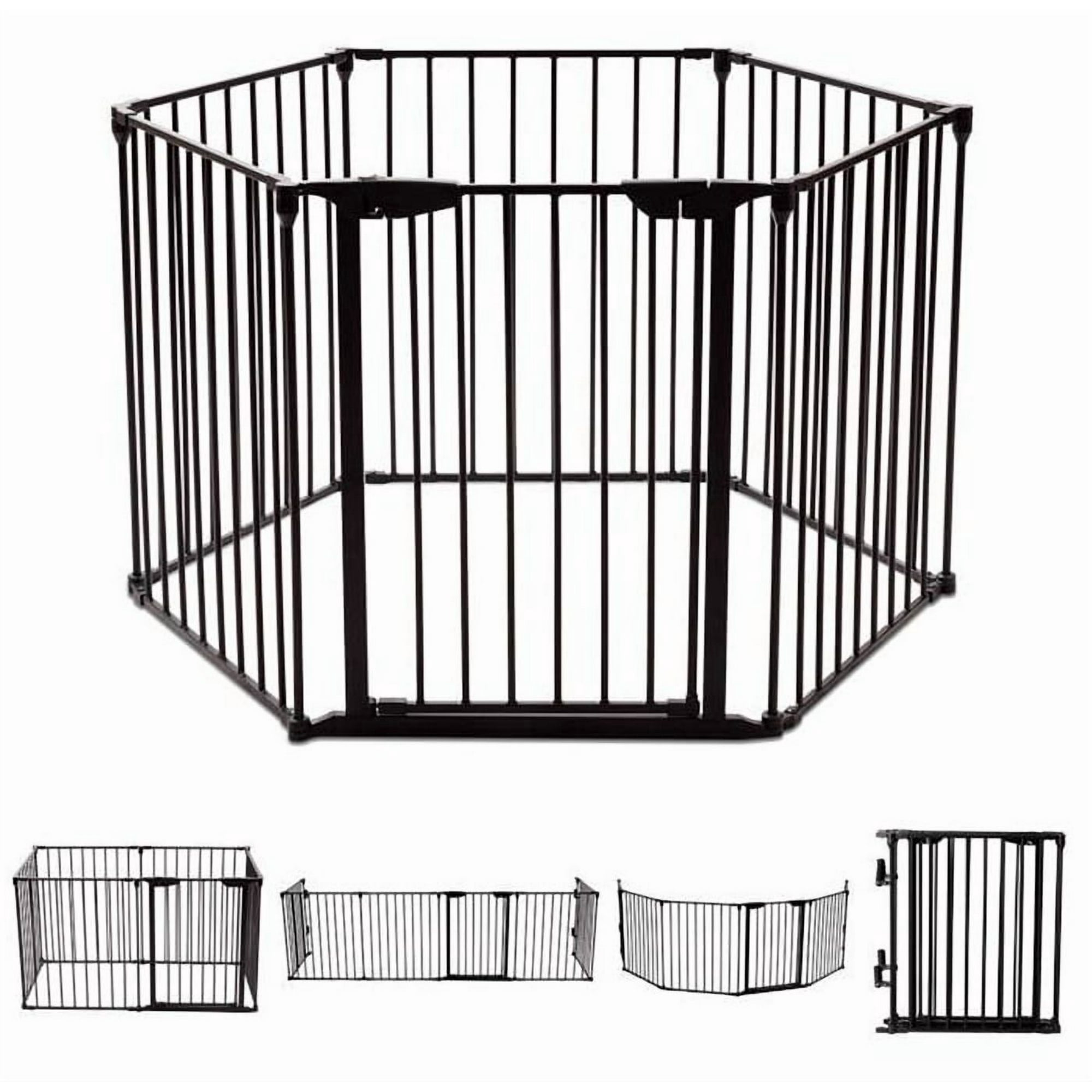 Genérica - Barrera De Seguridad Multifunción 6 Paneles, Rejilla De Protección De Metal Para Chimenea Puertas Escaleras, Parque Recinto Para Perros Corralito Para Mascotas Valla Plegable, Negro