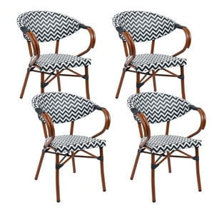 Klik Muebles - Pack De 4 Sillas Bistro Parisina Textileno Enrejado Con Reposabrazos - Blanca Con Negro