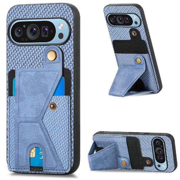 Funda Resistente para Google Pixel 9 con Tarjetero y Soporte, Diseño Magnético Azul