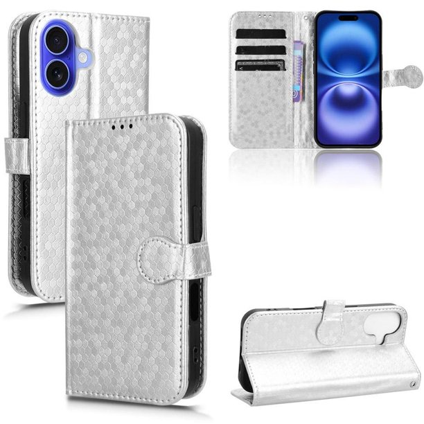 Funda Cartera Lunares iPhone 17 con Tarjetero, Correa y Soporte Plata