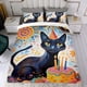 thumbnail image 4 of Fiesta del Gato Negro Conjunto de sábanas temático, trío de piezas, cómodo y amigable con la piel, diseño único, regalo de decoración para el hogar para familiares, amigos y fans,135cm *200cm, 4 of 6