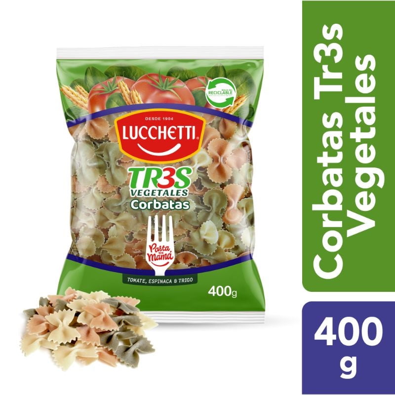 Fideo Pasta Tres Vegetales Corbatas Bolsa 400 g Lucchetti