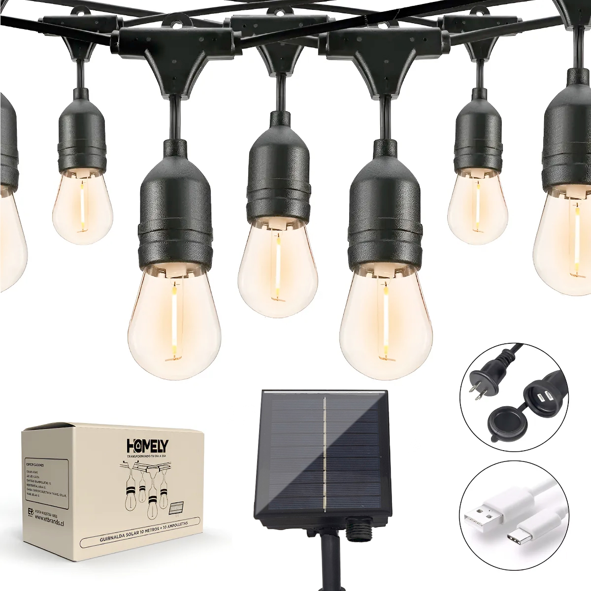 Homely - Guirnalda Terraza Solar Cascada Luces Led 10 Metros