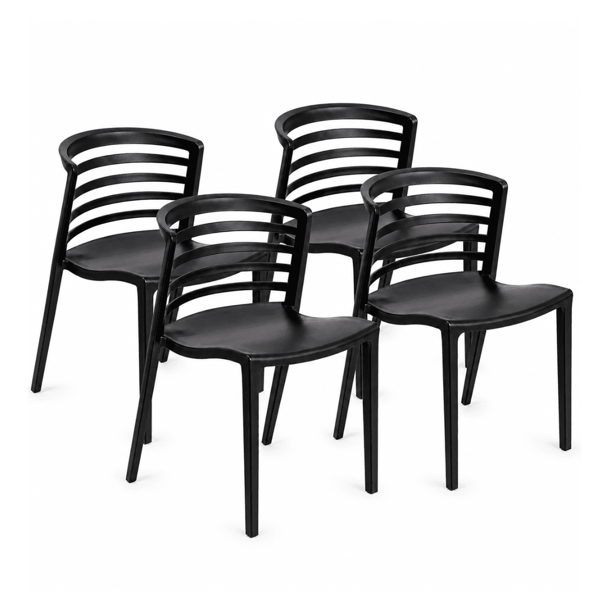 Moboi - Pack 4 Sillas Roma Negra De Polipropileno Resistente Moderna Apilable