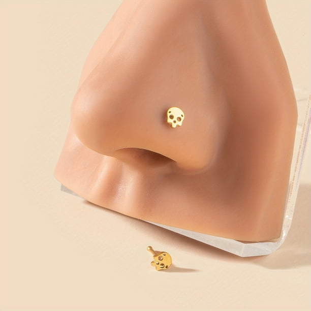2 pcs Halloween Skull Nose Ring Set - Straight Rod Nose Nails for Human Piercing - Unique Nose Jewelry Decor
