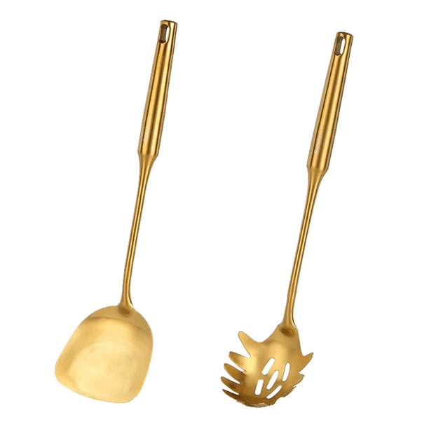Juego de utensilios de cocina de acero inoxidable, 2 piezas de utensilios de cocina dorados